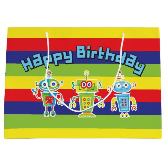 Birthday Robots Large Gift Bag Large Cadeautasje (Voorkant)