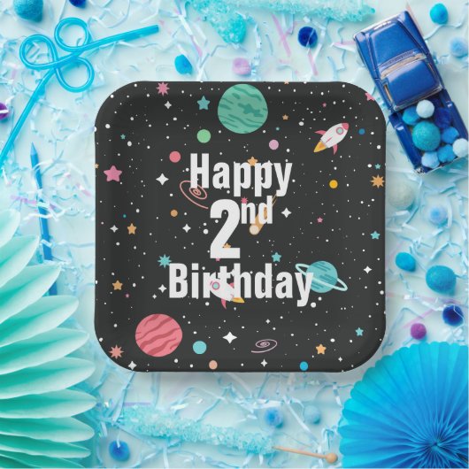 Birthday Rocket Ships and Planets Papieren Bordje (Feest)