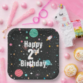 Birthday Rocket Ships and Planets Papieren Bordje (Feest)