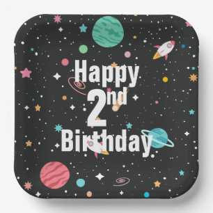 Birthday Rocket Ships and Planets Papieren Bordje