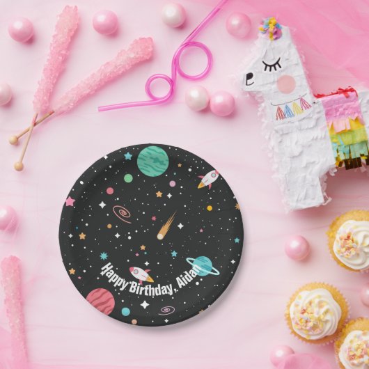 Birthday Rocket Ships and Planets Papieren Bordje (Feest)