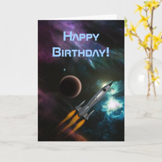 Birthday Rocketship Kaart (Gele Bloem)