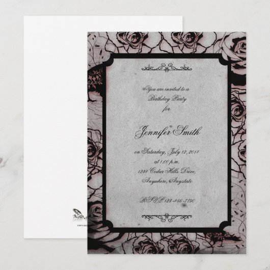 Birthday Roos, Black and Red Gothic Kaart (Voorkant / Achterkant)