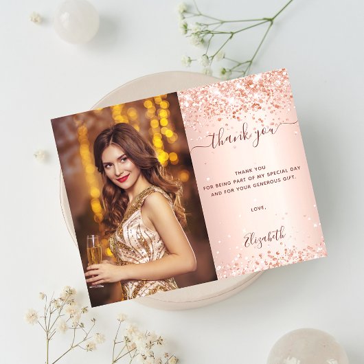 Birthday roos blush foto bedankt budget flyer