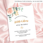 Birthday roos floral eucalyptus budget uitnodiging flyer