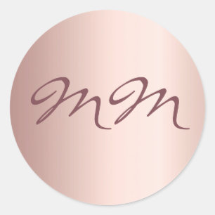 Birthday roos gold blush monogram initialen ronde sticker