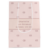 Birthday roos gold blush monogram modern medium cadeauzakje (Achterkant)