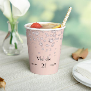 Birthday roos gold blush name diamanten papieren bekers