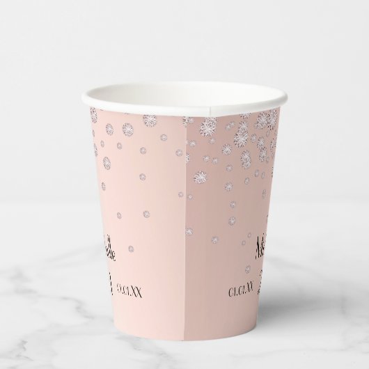 Birthday roos gold blush name diamanten papieren bekers (Rechts)