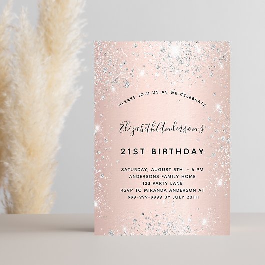 Birthday roos gold blush Silver Glitter luxe Kaart