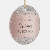 Birthday roos gold blush Silver glitter name Keramisch Ornament (Rechts)