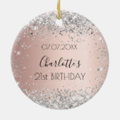 Birthday roos gold blush Silver glitter name Keramisch Ornament (Achterkant)