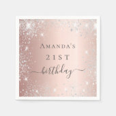 Birthday roos gold blush Silver glitter name Servet (Voorkant)