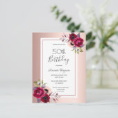 Birthday roos gold burgundy floral call briefkaart (Staand voorkant)