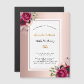 Birthday roos gold burgundy floral magnet (Voorkant / Achterkant)