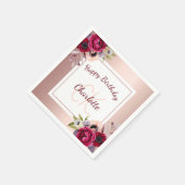 Birthday roos gold burgundy floral monogram napkin servet (Hoek)