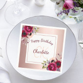 Birthday roos gold burgundy floral monogram napkin servet