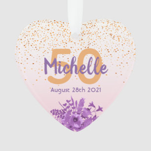 Birthday roos Gold confetti purper bloemen Ornament