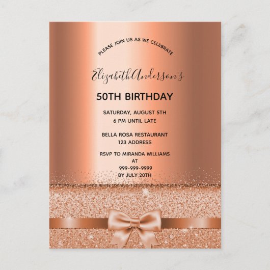 Birthday roos gold elegant-uitnodiging briefkaart (Voorkant)