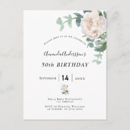 Birthday roos gold floral whitegreenery elegant briefkaart