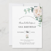 Birthday roos gold floral whitegreenery elegant kaart (Voorkant)