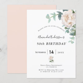 Birthday roos gold floral whitegreenery elegant kaart