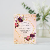 Birthday roos gold florals burgundy-uitnodiging briefkaart (Staand voorkant)