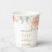 Birthday roos gold florals eucalyptus glitter name papieren bekers (Achterkant)
