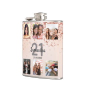 Birthday roos gold foto collage naam heupfles (Links)