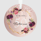 Birthday roos Gold glitter burgundy florals chic Ornament (achterkant)