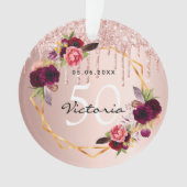 Birthday roos Gold glitter burgundy florals chic Ornament (voorkant)