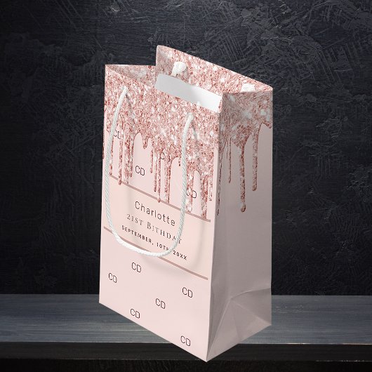 Birthday roos gold glitter custom monogram modern klein cadeauzakje