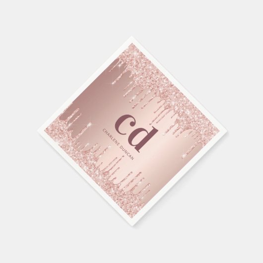 Birthday roos gold glitter drift monogram naam servet (Hoek)