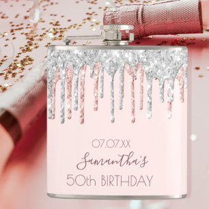 'Birthday roos gold glitter drift Silver Vrienden' Heupfles