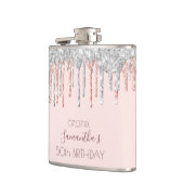 'Birthday roos gold glitter drift Silver Vrienden' Heupfles (Links)