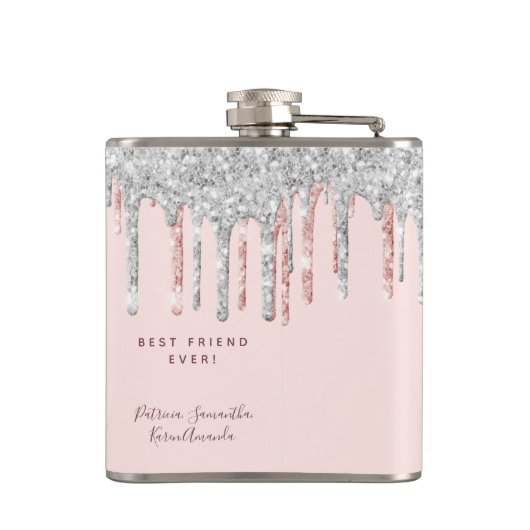 'Birthday roos gold glitter drift Silver Vrienden' Heupfles (Achterkant)