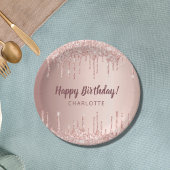 Birthday roos gold glitter drip monogram luxe papieren bordje