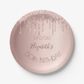 Birthday roos gold glitter druppelt glamouros name papieren bordje (Voorkant)