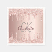 Birthday roos gold glitter druppelt monogram luxe servet (Voorkant)