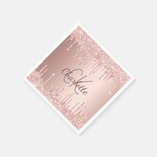 Birthday roos gold glitter druppelt monogram luxe servet (Hoek)