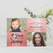 Birthday Roos Gold Glitter Metallic 2 foto's Kaart (Staand voorkant)