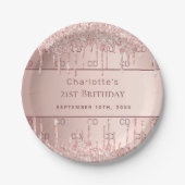 Birthday roos gold glitter monogram initiaal naam papieren bordje (Voorkant)