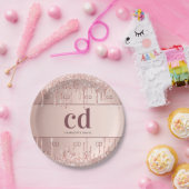 Birthday roos gold glitter monogram initiaal naam papieren bordje (Feest)