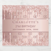 Birthday roos gold glitter monogram initiaal sparkling wijnetiket (Enkel label)