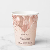 Birthday roos gold glitter monogram naam papieren bekers (Achterkant)