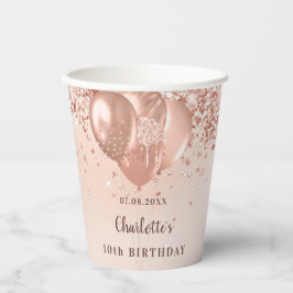 Birthday roos gold glitter monogram naam papieren bekers