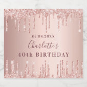 Birthday roos gold glitter monogram sparkling wijnetiket (Enkel label)