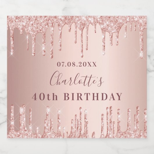 Birthday roos gold glitter monogram sparkling wijnetiket (Enkel label)