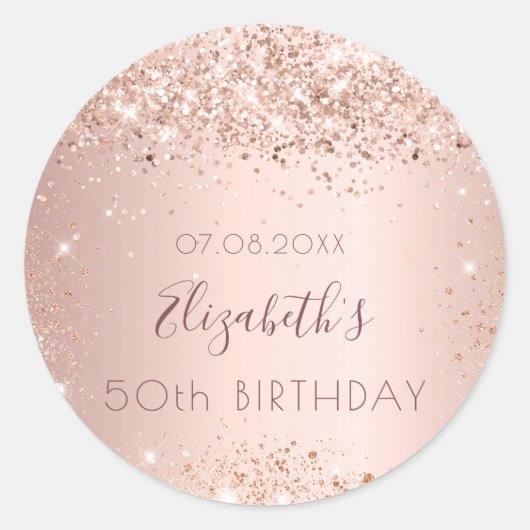 Birthday roos Gold glitter monogram stofmonogram Ronde Sticker (Voorkant)