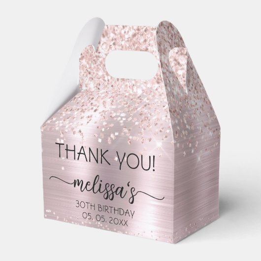 Birthday Roos Gold Glitter Pink Monogram Naam avo Bedankdoosjes (Voorkant Zijde)